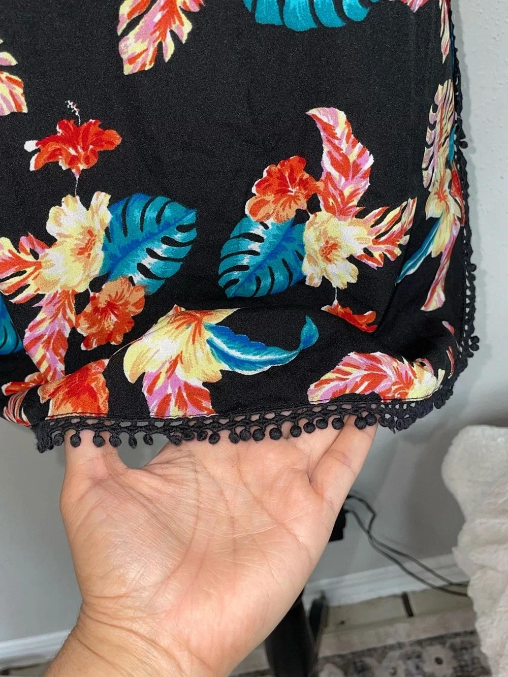 Black Tropical Blouse Mileage M Summer Fresh Sexy Floral Woman